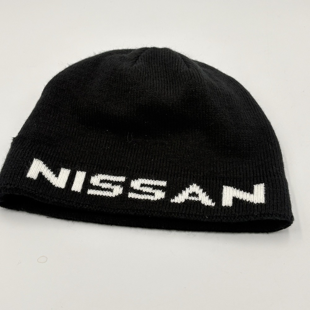 Vintage Y2k Adult Nissan Car Promo Spellout  Black white Beanie Shift fun